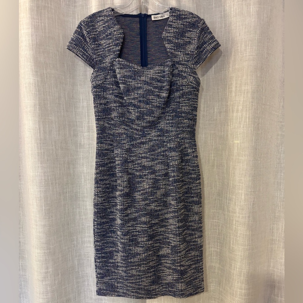 Grace Karin Chic Blue and White Midi Dress
